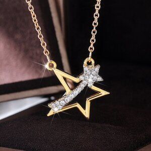 🌸Crystal Clear Micro Pave Hollow 14K Gold Plated Star Pendant Necklace,MARR9009